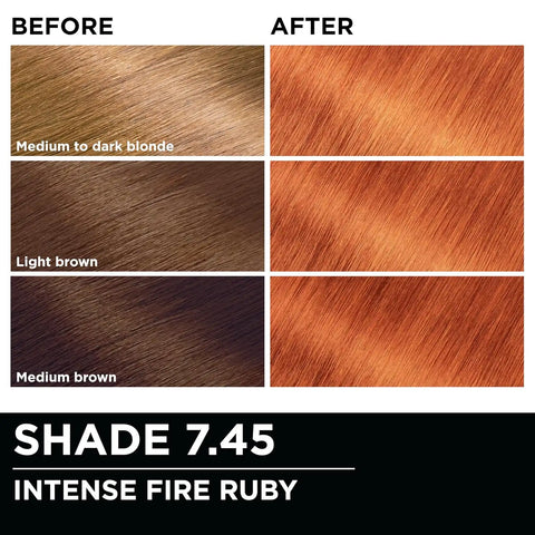 Garnier Olia Hair Color, Ammonia-Free Permanent Hair Dye, Oil-Powered Formula for 100% Gray Coverage and 3x Shinier Hair, Vegan & Cruelty Free, 7.45 Intense Fire Ruby, 2 Count
