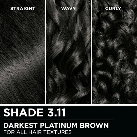 Garnier Olia Hair Color, Ammonia-Free Permanent Hair Dye, Oil-Powered Formula for 100% Gray Coverage and 3x Shinier Hair, Vegan & Cruelty Free, 3.11 Darkest Platinum Brown, 1 Count