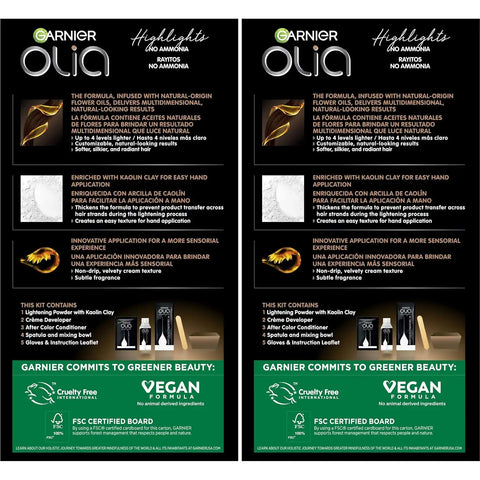 Garnier Olia Ammonia-Free Permanent Hair Dye Highlighting Kit, Oil-Rich Formula for Multidimensional Hair Color with Up to 4 Levels of Lift, Vegan & Cruelty Free, H02 Highlights for Blondes, 2 Count