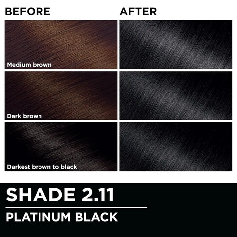 Garnier Olia Hair Color, Ammonia-Free Permanent Hair Dye, Oil-Powered Formula for 100% Gray Coverage and 3x Shinier Hair, Vegan & Cruelty Free, 2.11 Platinum Black, 1 Count