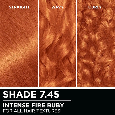Garnier Olia Hair Color, Ammonia-Free Permanent Hair Dye, Oil-Powered Formula for 100% Gray Coverage and 3x Shinier Hair, Vegan & Cruelty Free, 7.45 Intense Fire Ruby, 2 Count