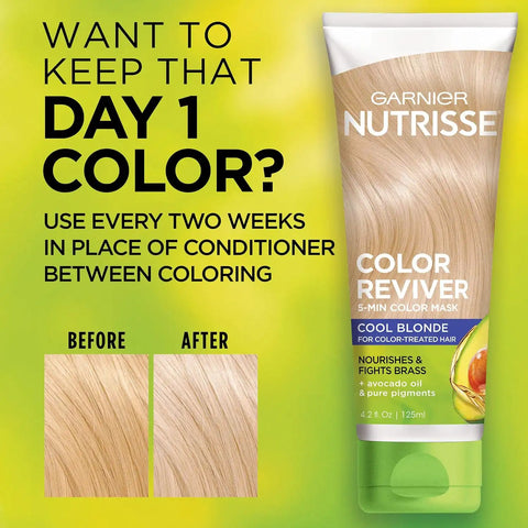 Garnier Hair Color Nutrisse Color Reviver 5 MIN Color Mask, Cool Blonde for Color Treated Hair to Nourish & Fights Brass (For Cool and Ash Blondes), 4.2 Fl Oz, 2 Count (Packaging May Vary)
