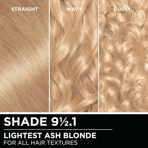 Garnier Olia Hair Color, Ammonia-Free Permanent Hair Dye, Oil-Powered Formula for 100% Gray Coverage and 3x Shinier Hair, Vegan & Cruelty Free, 9 1/2.1 Lightest Ash Blonde, 1 Count