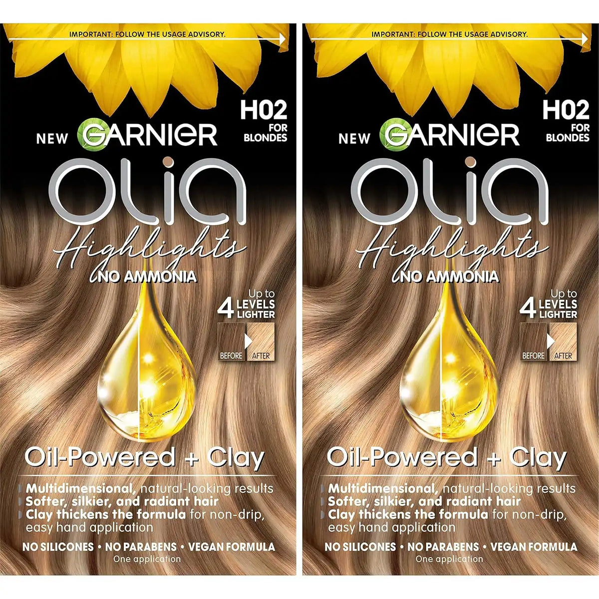 Garnier Olia Ammonia-Free Permanent Hair Dye Highlighting Kit, Oil-Rich Formula for Multidimensional Hair Color with Up to 4 Levels of Lift, Vegan & Cruelty Free, H02 Highlights for Blondes, 2 Count