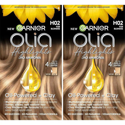 Garnier Olia Ammonia-Free Permanent Hair Dye Highlighting Kit, Oil-Rich Formula for Multidimensional Hair Color with Up to 4 Levels of Lift, Vegan & Cruelty Free, H02 Highlights for Blondes, 2 Count