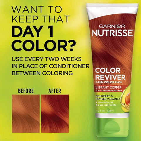 Garnier Nutrisse 5 Minute Nourishing Color Hair Mask with Triple Oils Delivers Day 1 Color Results, for Color Treated Hair, Vibrant Copper, 4.2 fl. oz.