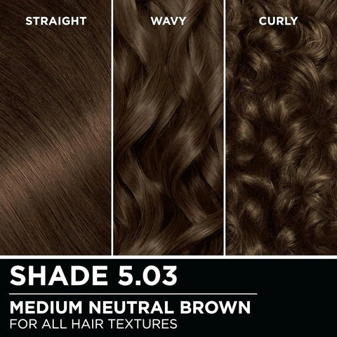 Garnier Olia Hair Color, Ammonia-Free Permanent Hair Dye, Oil-Powered Formula for 100% Gray Coverage and 3x Shinier Hair, Vegan & Cruelty Free, 5.03 Medium Neutral Brown, 2 Count